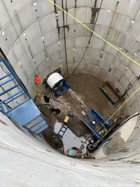 The inside of a concrete cylinder at a onshore cable civils works.