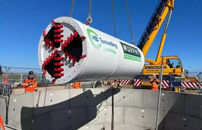 An cable duct being installed using a crane at the Sofia offshore windfarm.