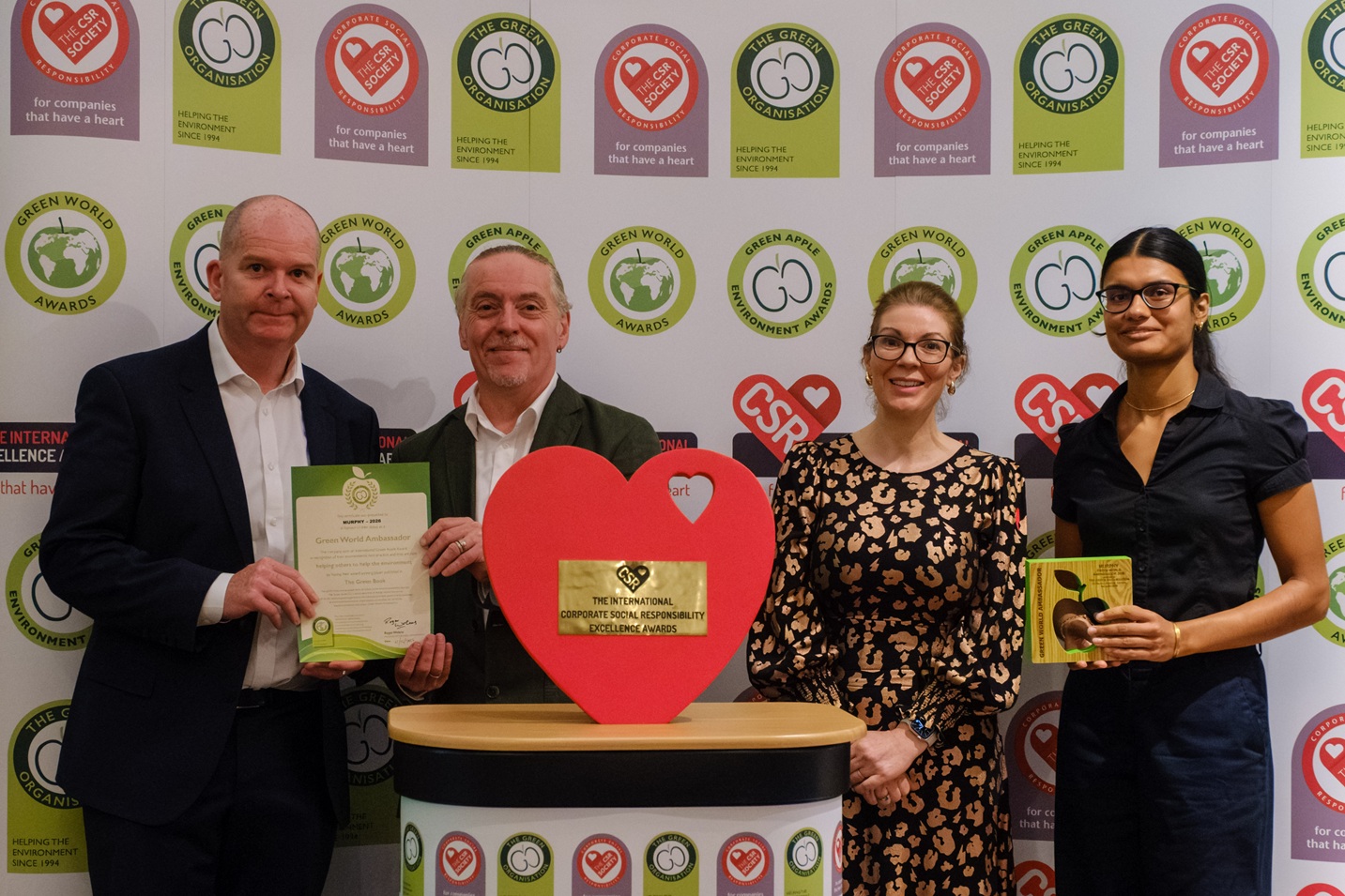 Murphy Plant Team being recognised as Sustainability World Ambassadors at the Green World Awards.