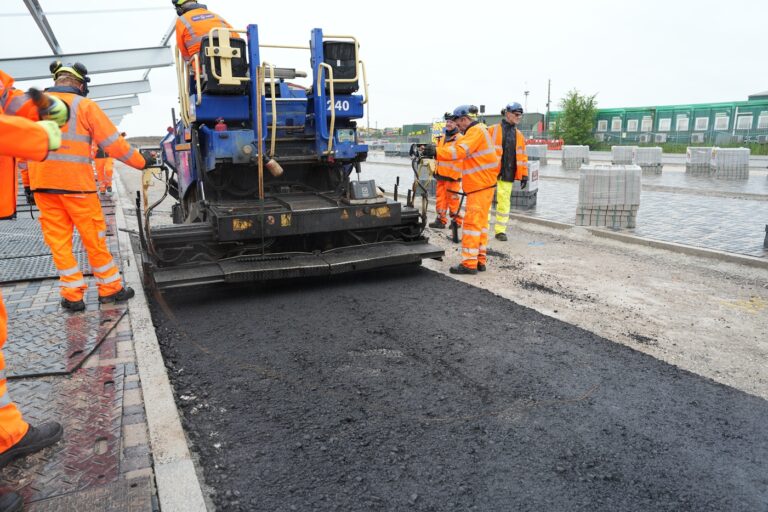 A new road surface is laid, covering recent work for the Golborne ACLA car park.