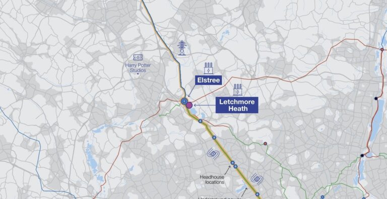 A map depicting the Elstree and Letchmore Heath locations.